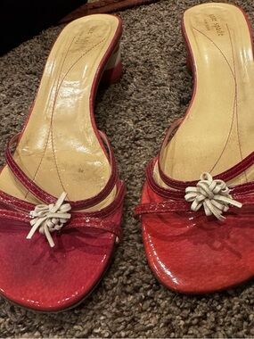 kate spade Red Patent Leather Knot Slide Mules